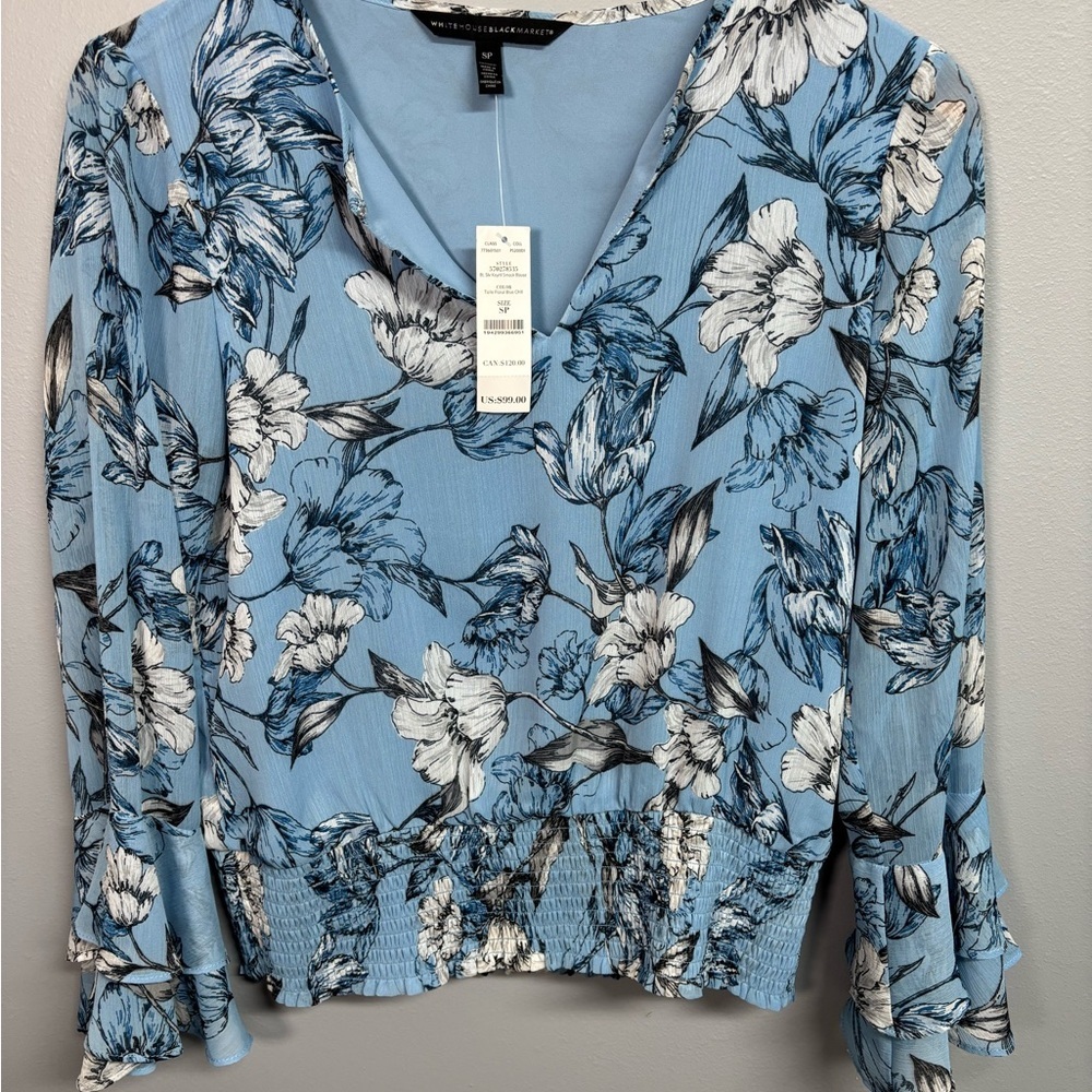 White House Black Market Blue Floral Blouse - Picture 2 of 5